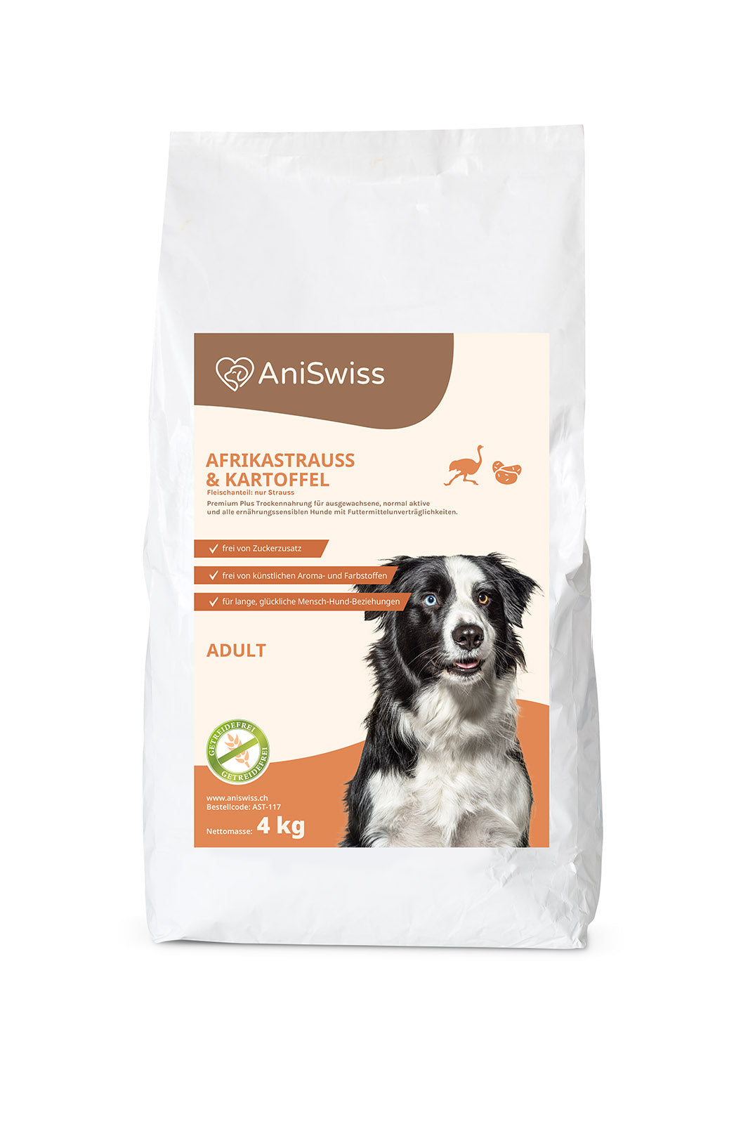 AniSwiss Trockenfutter Hundefutter Afrikastrauss getreidefrei