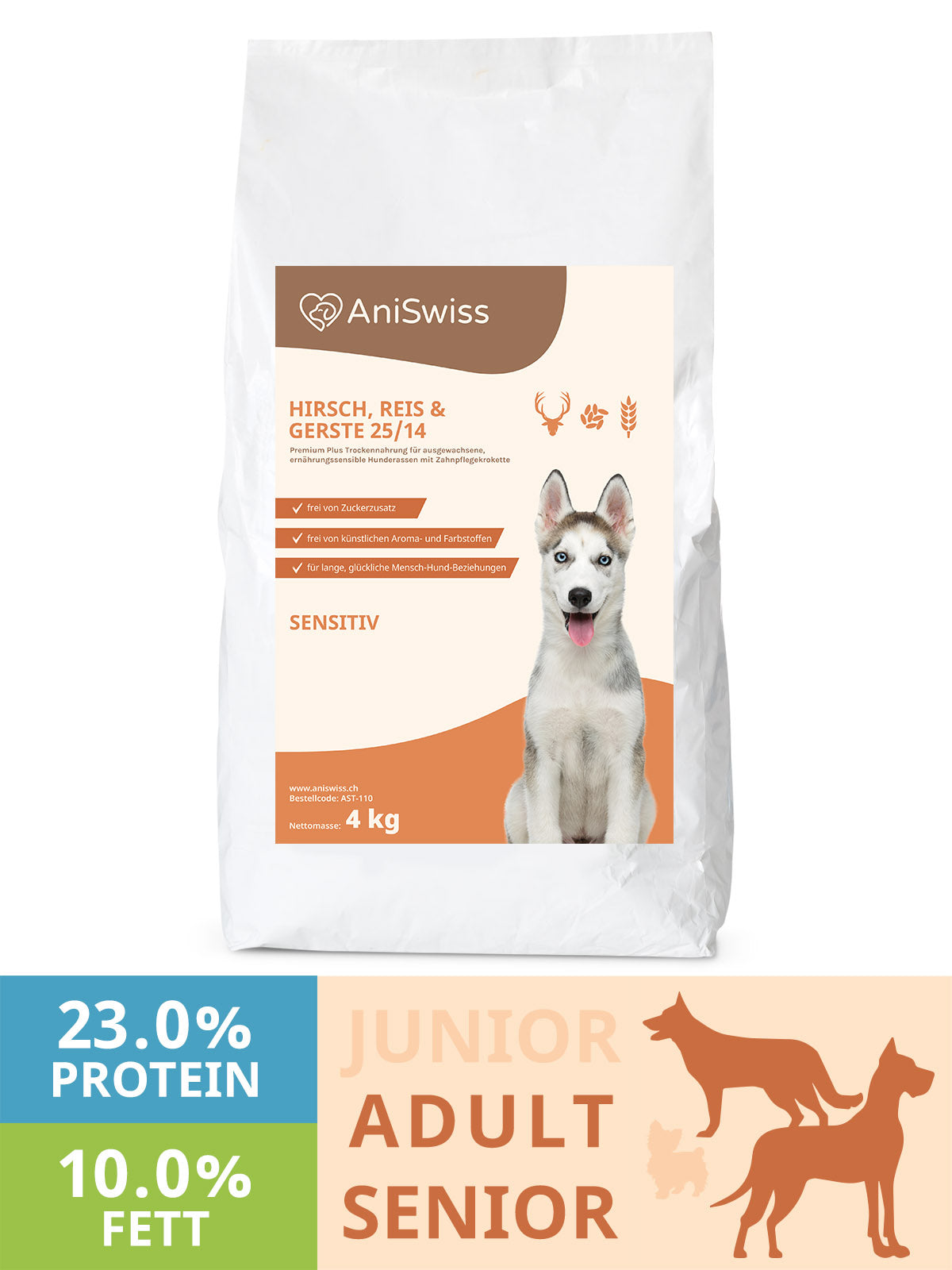 gesundes Hundetrockenfutter sensitiv mit Hirsch, Reis und Gerste - Trockenfutter Hund - bestes Hundetrockenfutter